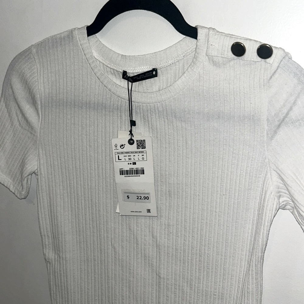Zara white tee w/ gold buttons size L NWT
